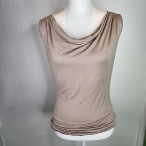 Blu Heaven Taupe Cowl Neck Sleeveless Top Crochet Lace Back Boho Brown Medium